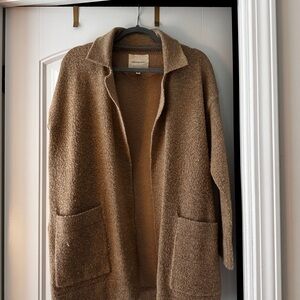 Thread & Supply Bouclé Open-Front Cardigan in Camel Brown